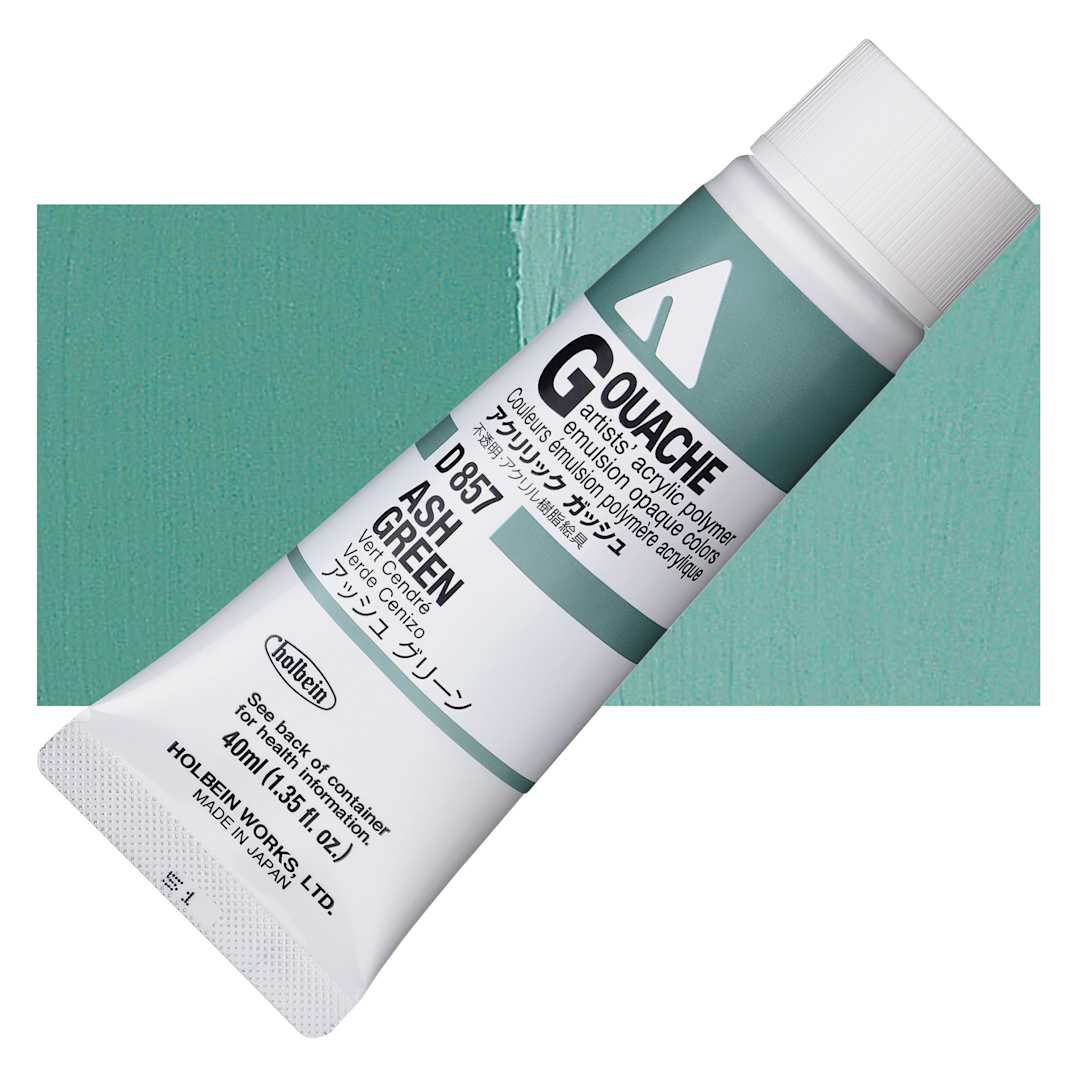 Open in modal - Holbein Acrylic Gouache - Ash Green, 40 ml tube and swatch