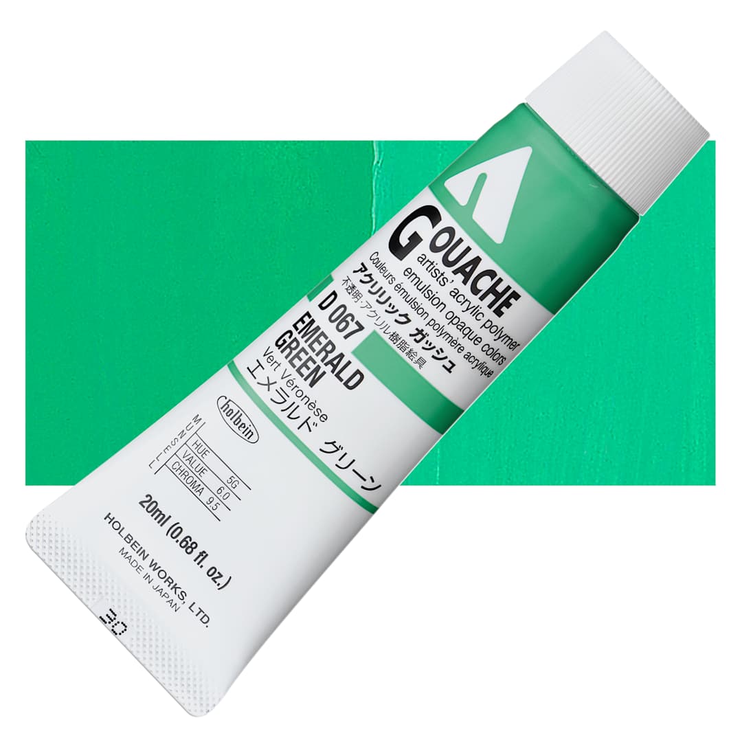 Open in modal - Holbein Acrylic Gouache - Emerald Green, 20 ml tube and swatch