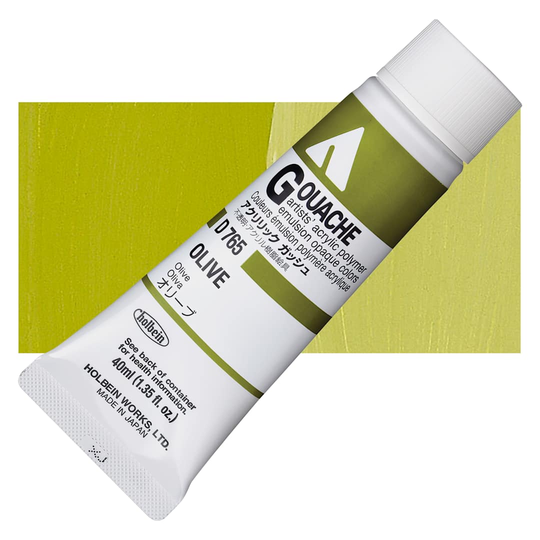 Open in modal - Holbein Acrylic Gouache - Olive, 40 ml tube and swatch