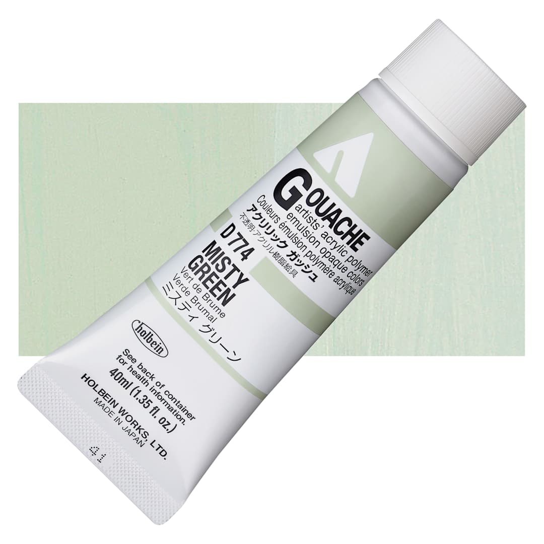 Open in modal - Holbein Acrylic Gouache - Misty Green, 40 ml tube and swatch
