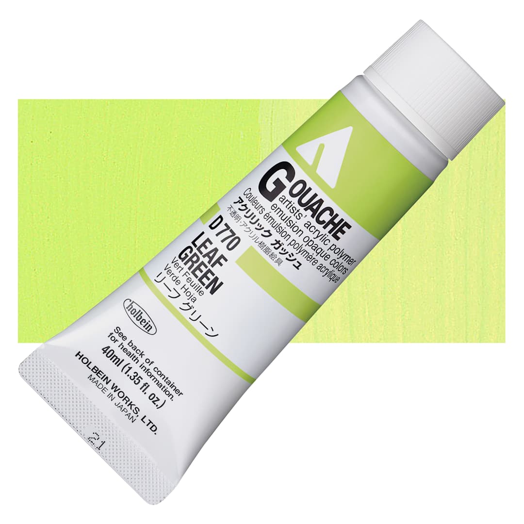 Open in modal - Holbein Acrylic Gouache - Leaf Green, 40 ml tube and swatch