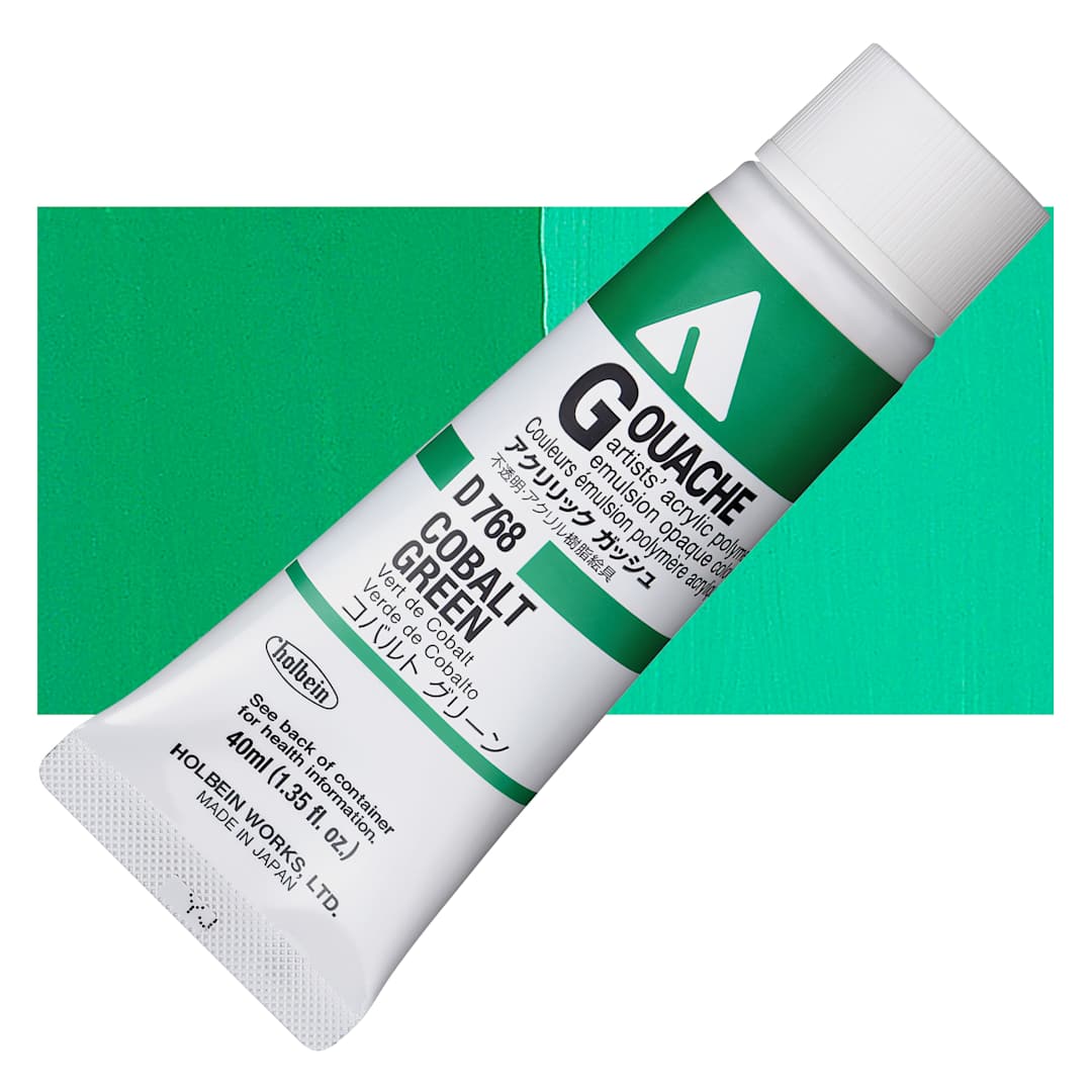 Open in modal - Holbein Acrylic Gouache - Cobalt Green, 40 ml tube and swatch