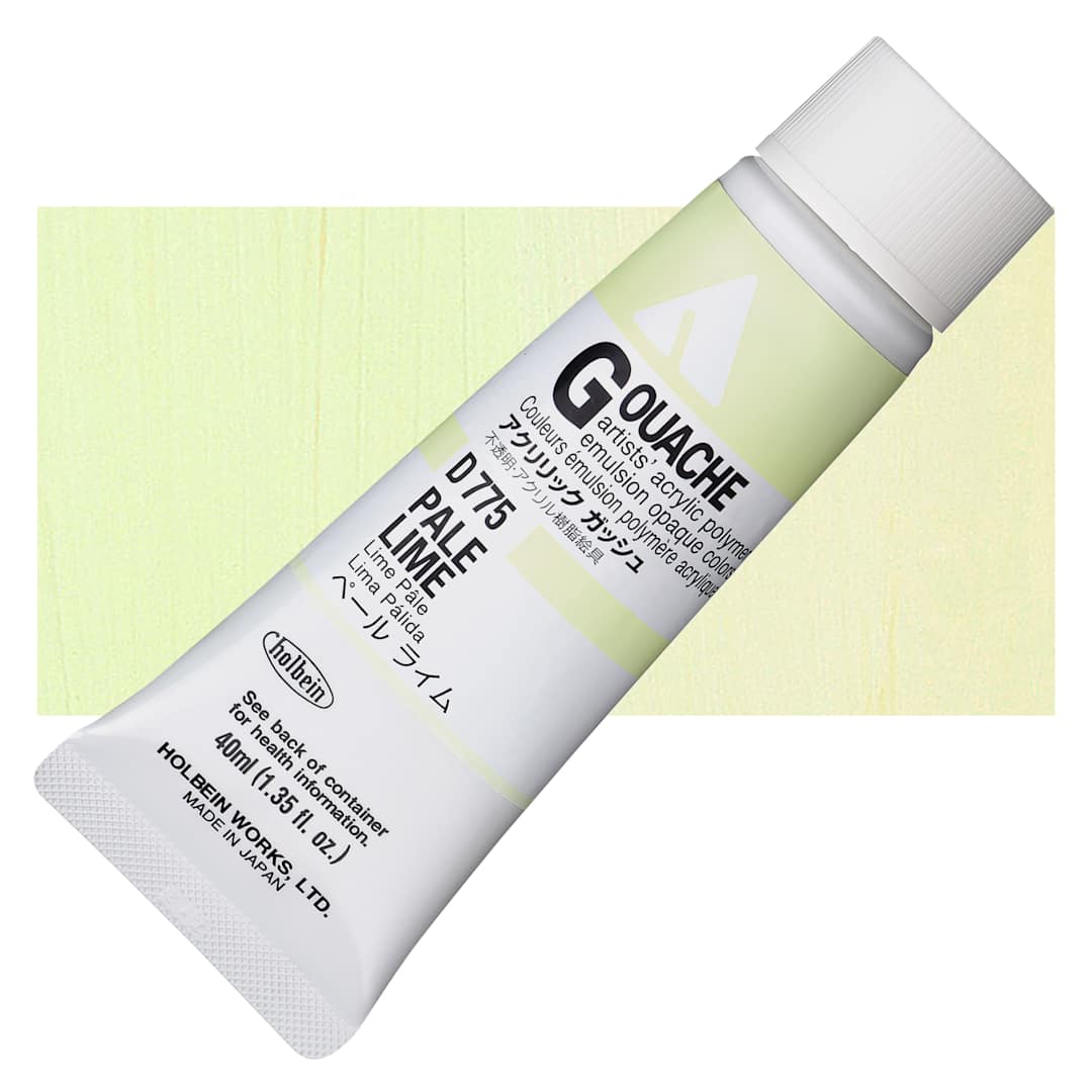 Open in modal - Holbein Acrylic Gouache - Pale Lime, 40 ml tube and swatch