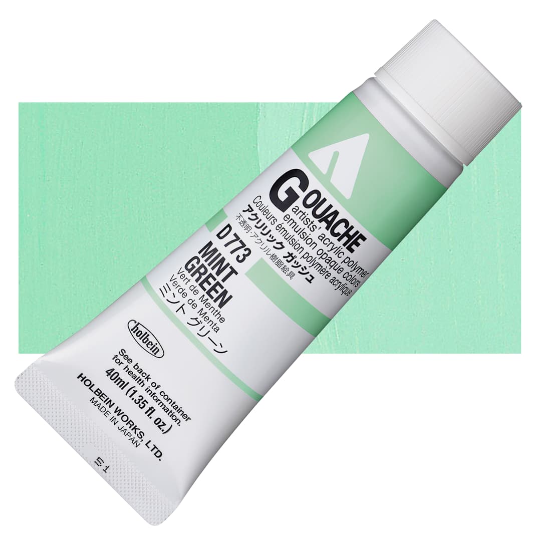 Open in modal - Holbein Acrylic Gouache - Mint Green, 40 ml tube and swatch