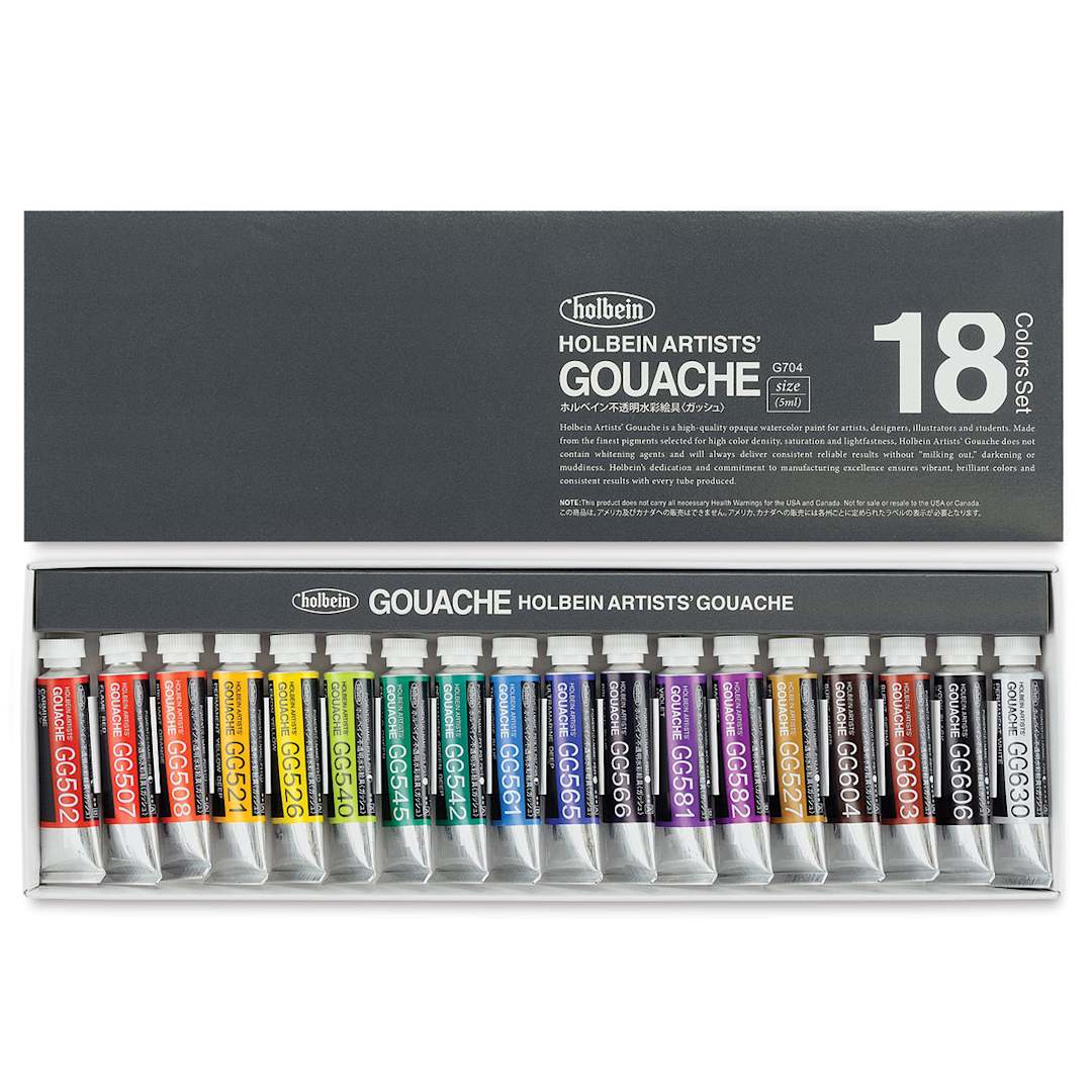 Open in modal - Holbein Artists' Gouache - Set of 18, Assorted Colors, 5 ml Tubes