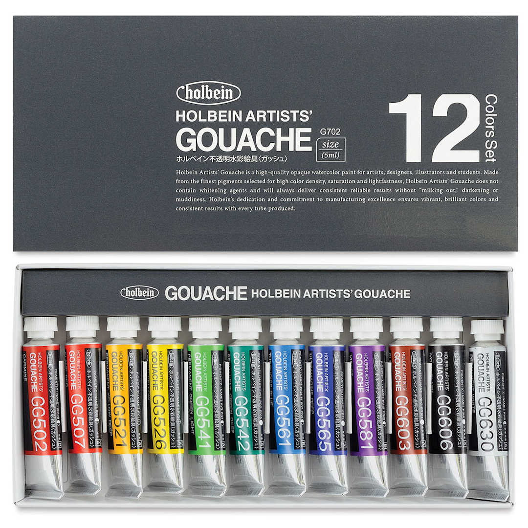 Open in modal - Holbein Artists' Gouache - Set of 12, Assorted Colors, 5 ml Tubes