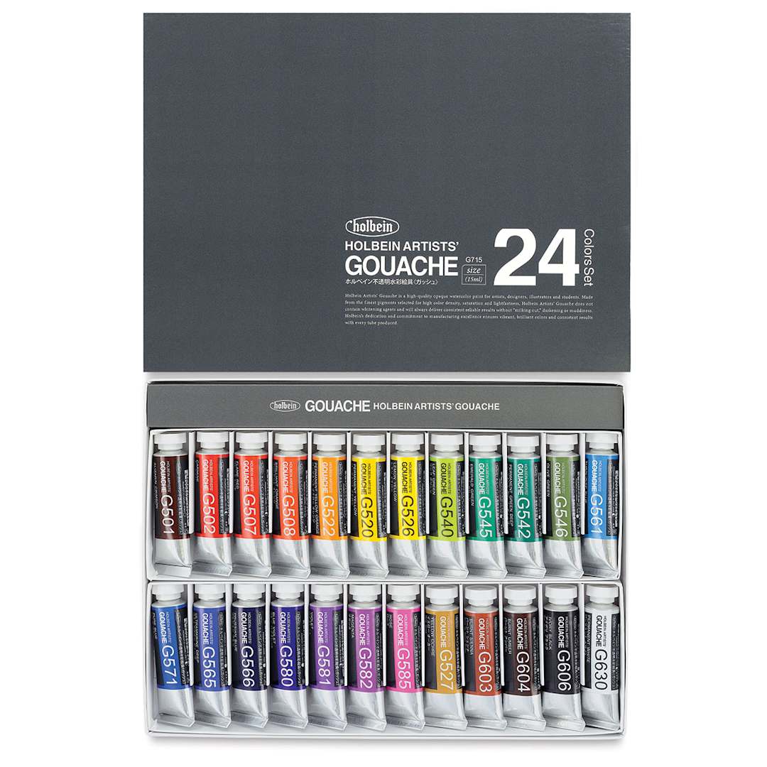 Open in modal - Holbein Artists' Gouache - Set of 24, Assorted Colors, 15 ml Tubes