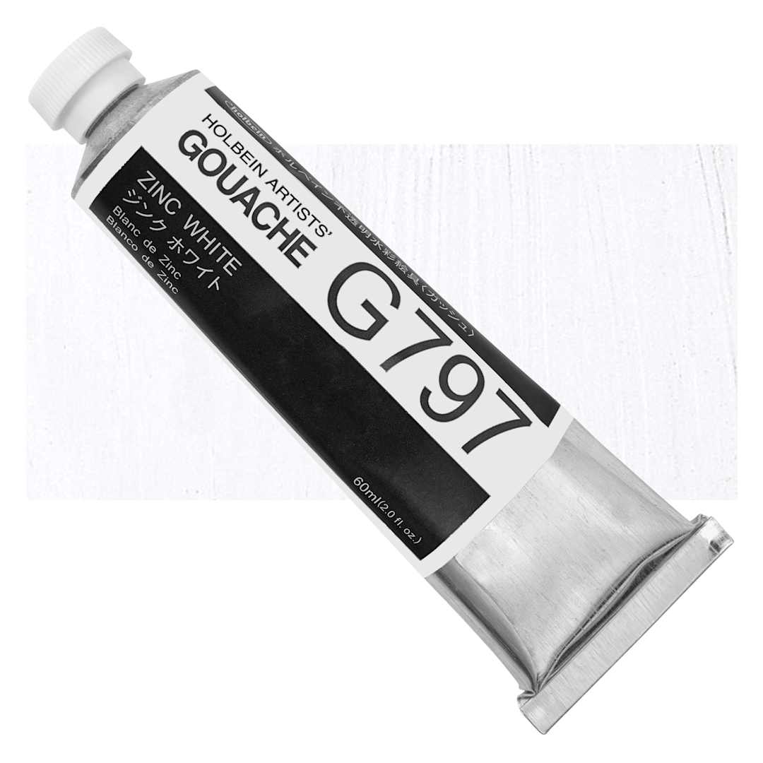 Open in modal - Holbein Artists' Gouache - Zinc White, 60 ml tube and swatch