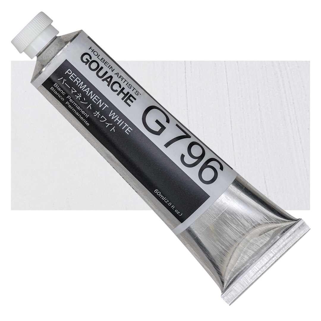 Open in modal - Holbein Artists' Gouache - Permanent White, 60 ml tube and swatch