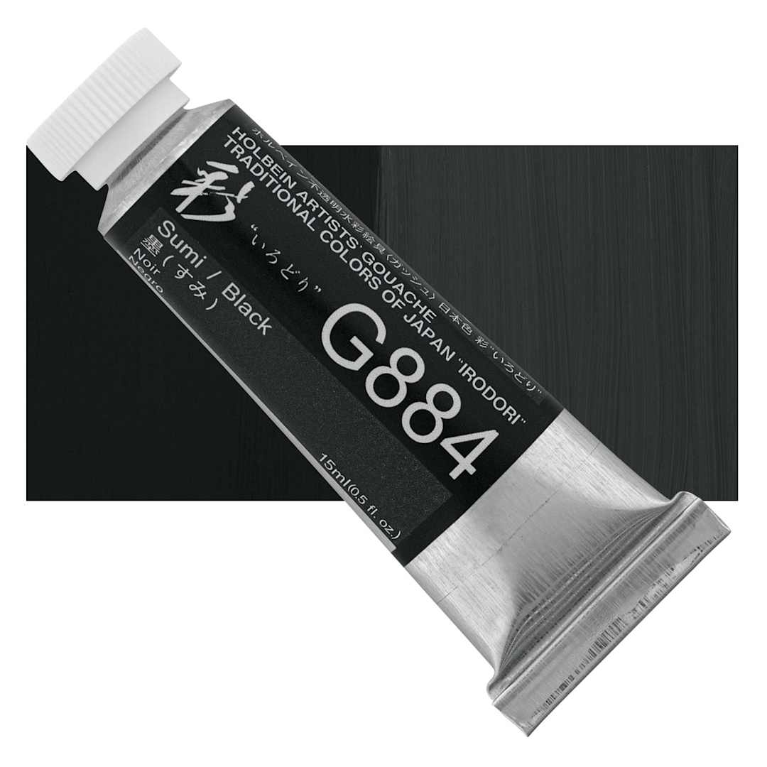 Open in modal - Holbein Irodori Artist Gouache - Black, 15 ml, Tube and swatch