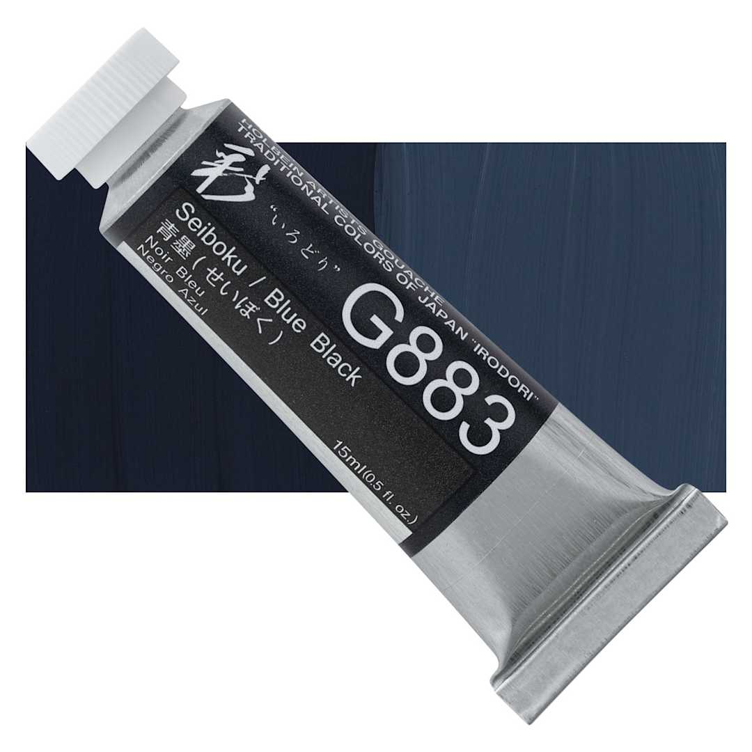 Open in modal - Holbein Irodori Artist Gouache - Blue Black, 15 ml, Tube and swatch