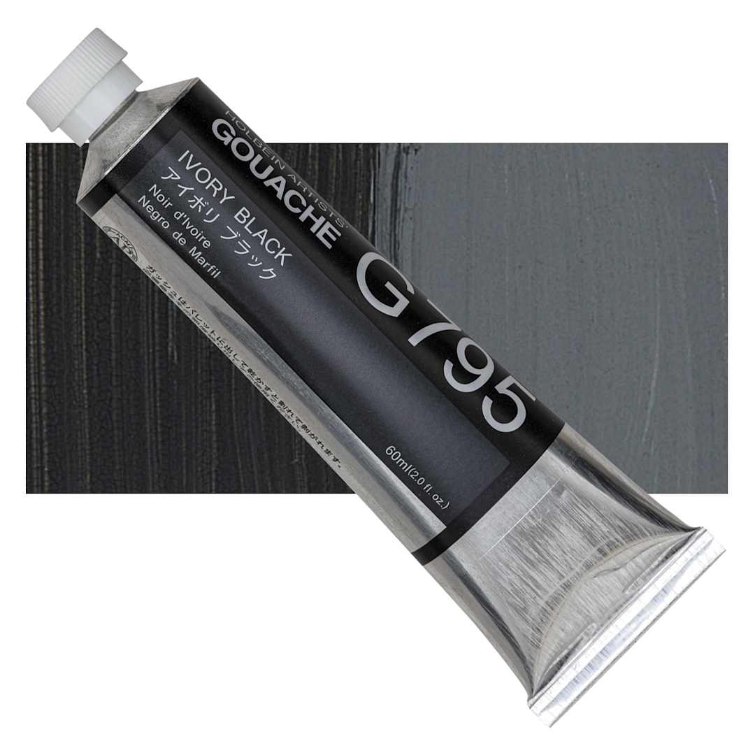 Open in modal - Holbein Artists' Gouache - Ivory Black, 60 ml tube and swatch
