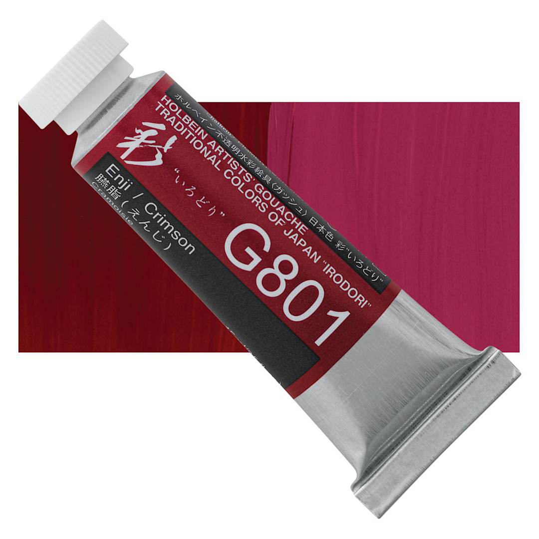 Open in modal - Holbein Irodori Artist Gouache - Crimson, 15 ml, Tube and swatch