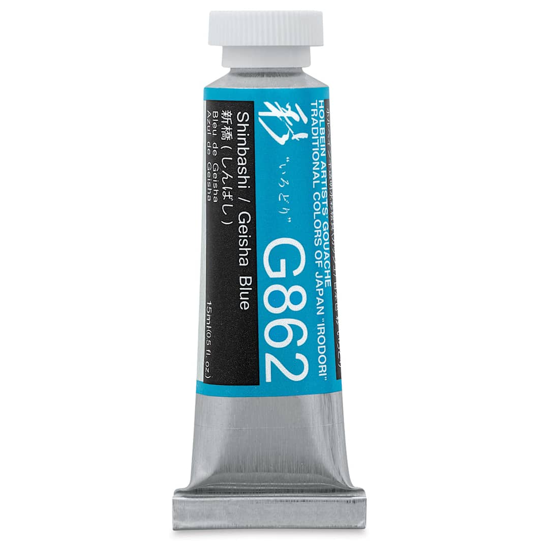 Open in modal - Holbein Irodori Artist Gouache - Geisha Blue, 15 ml, front of tube