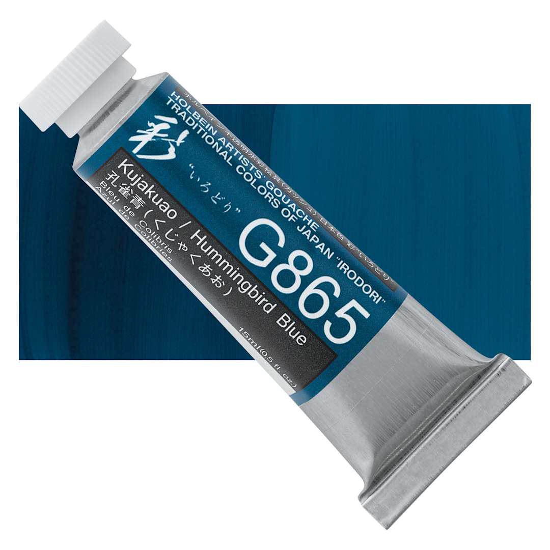 Open in modal - Holbein Irodori Artist Gouache - Hummingbird Blue, 15 ml, Tube and swatch