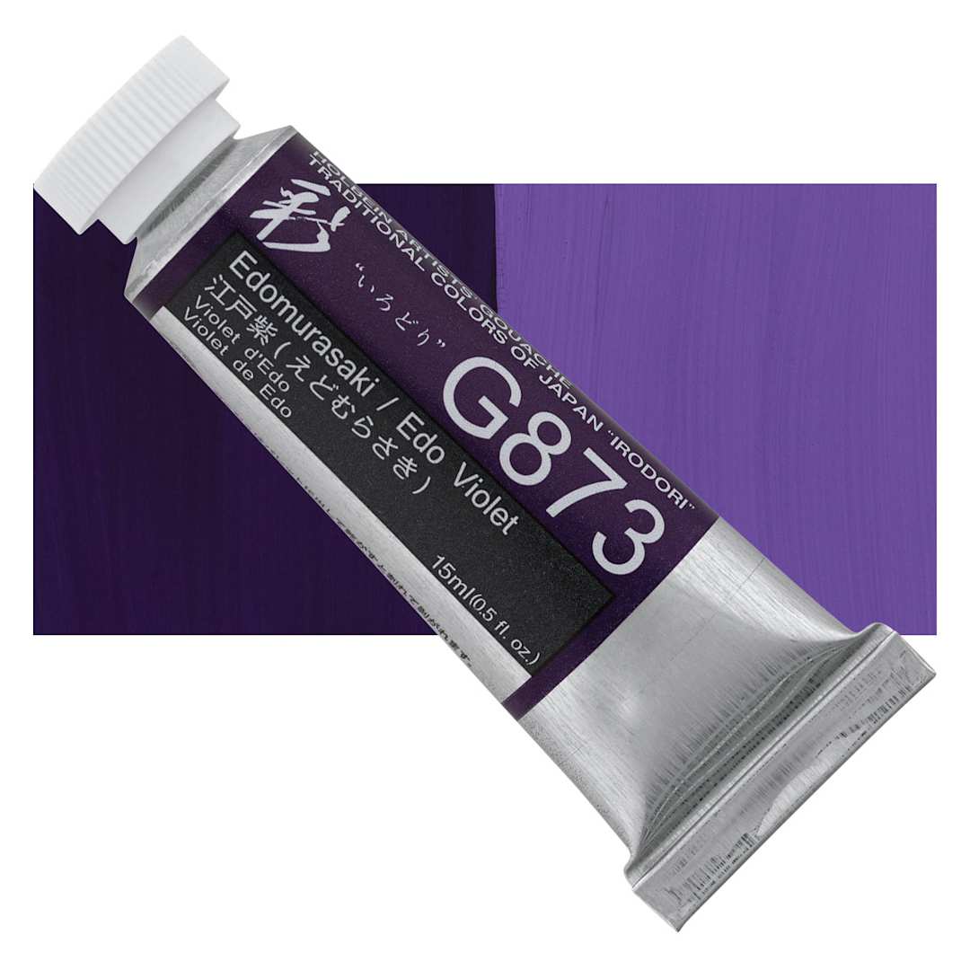 Open in modal - Holbein Irodori Artist Gouache - Edo Violet, 15 ml, Tube and swatch