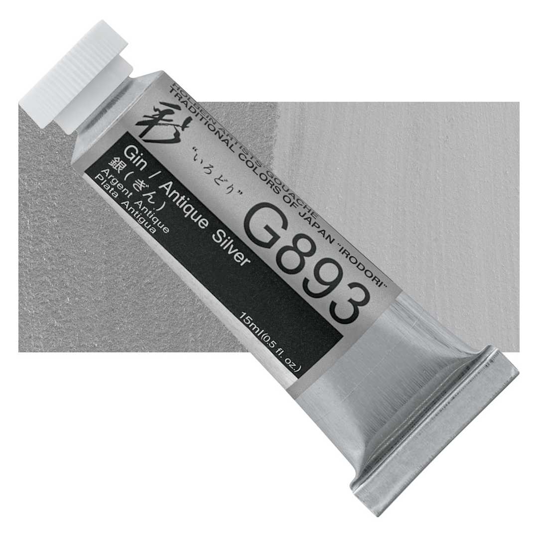 Open in modal - Holbein Irodori Artist Gouache - Antique Silver, 15 ml, Tube and swatch