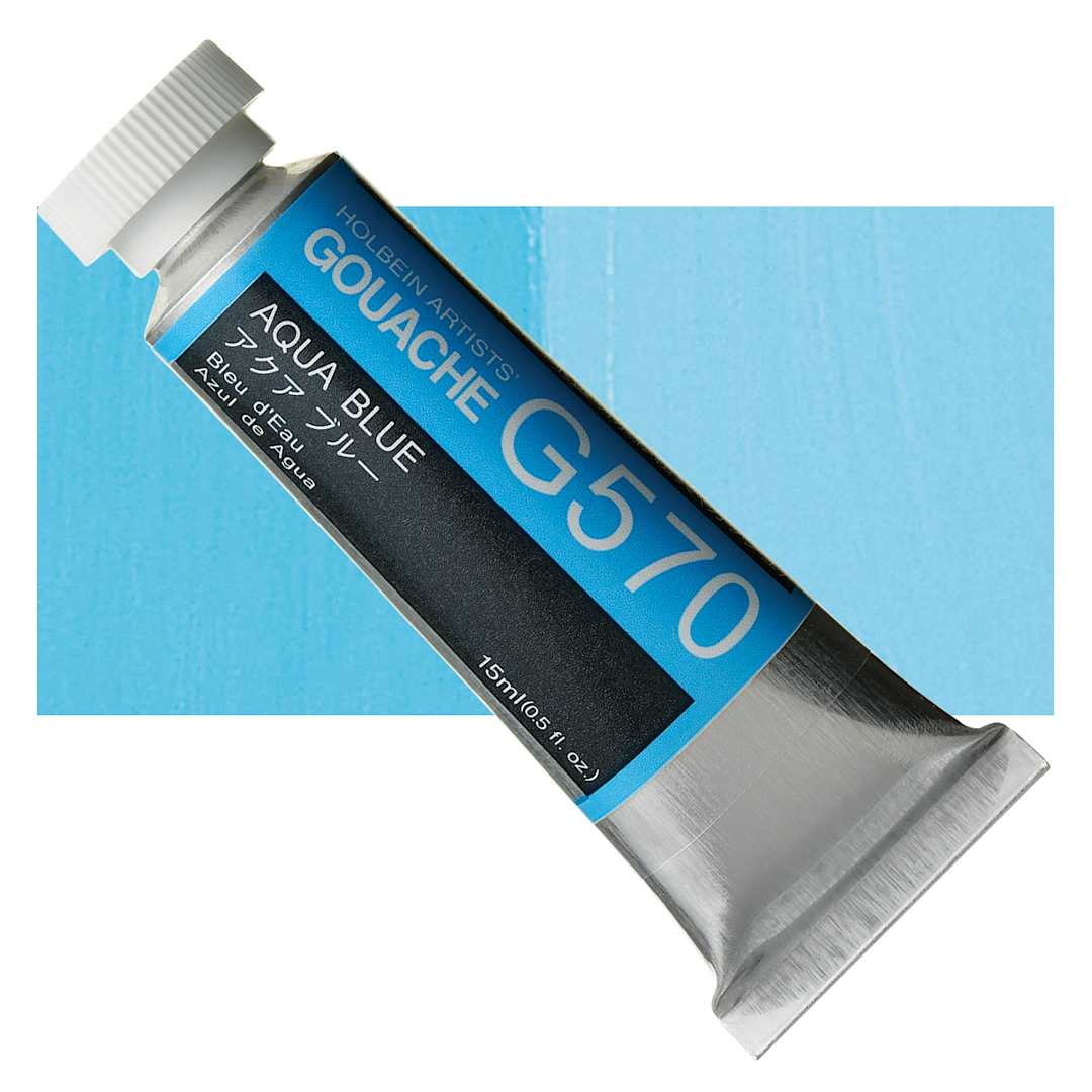 Open in modal - Holbein Artists' Gouache - Aqua Blue, 15 ml tube and swatch