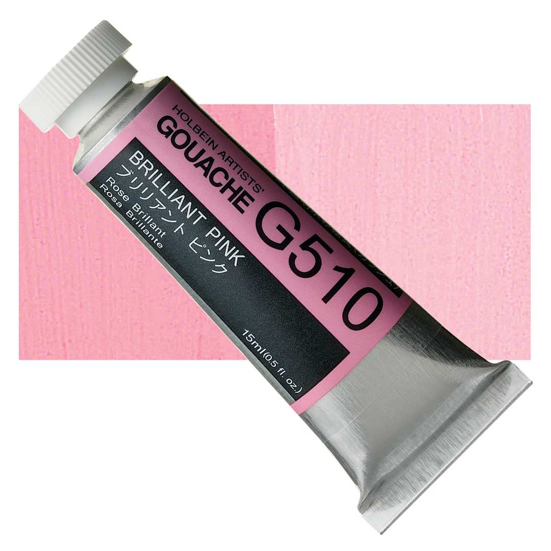 Open in modal - Holbein Artists' Gouache - Brilliant Pink, 15 ml tube and swatch
