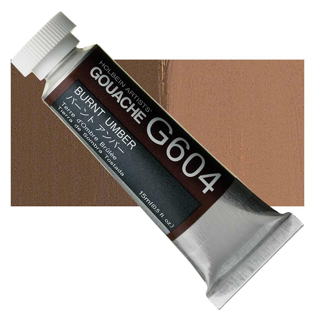 Open in modal - Holbein Artists' Gouache - Burnt Umber, 15 ml tube and swatch
