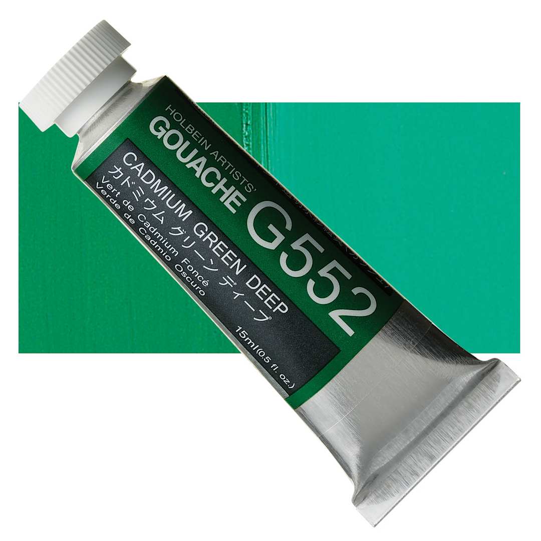 Open in modal - Holbein Artists' Gouache - Cadmium Green Deep, 15 ml tube and swatch