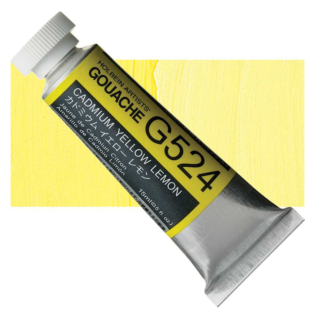 Open in modal - Holbein Artists' Gouache - Cadmium Yellow Lemon, 15 ml tube and swatch