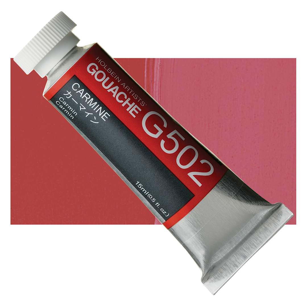 Open in modal - Holbein Artists' Gouache - Carmine, 15 ml tube and swatch