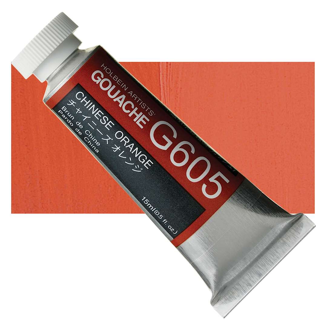 Open in modal - Holbein Artists' Gouache - Chinese Orange, 15 ml tube and swatch
