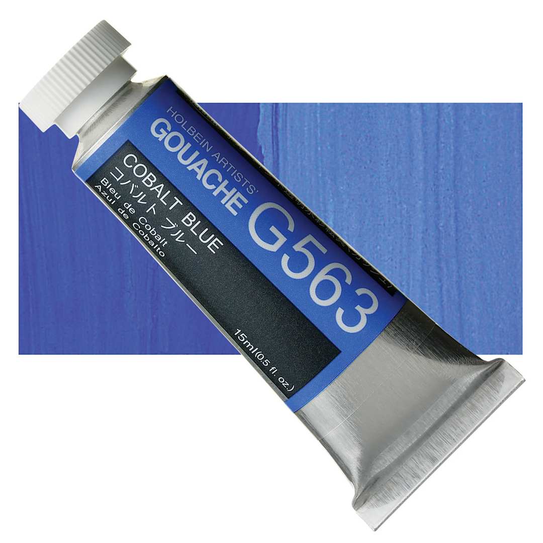 Open in modal - Holbein Artists' Gouache - Cobalt Blue, 15 ml tube and swatch