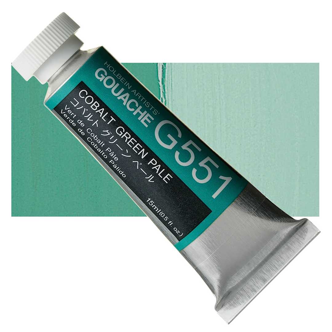 Open in modal - Holbein Artists' Gouache - Cobalt Green Pale, 15 ml tube and swatch
