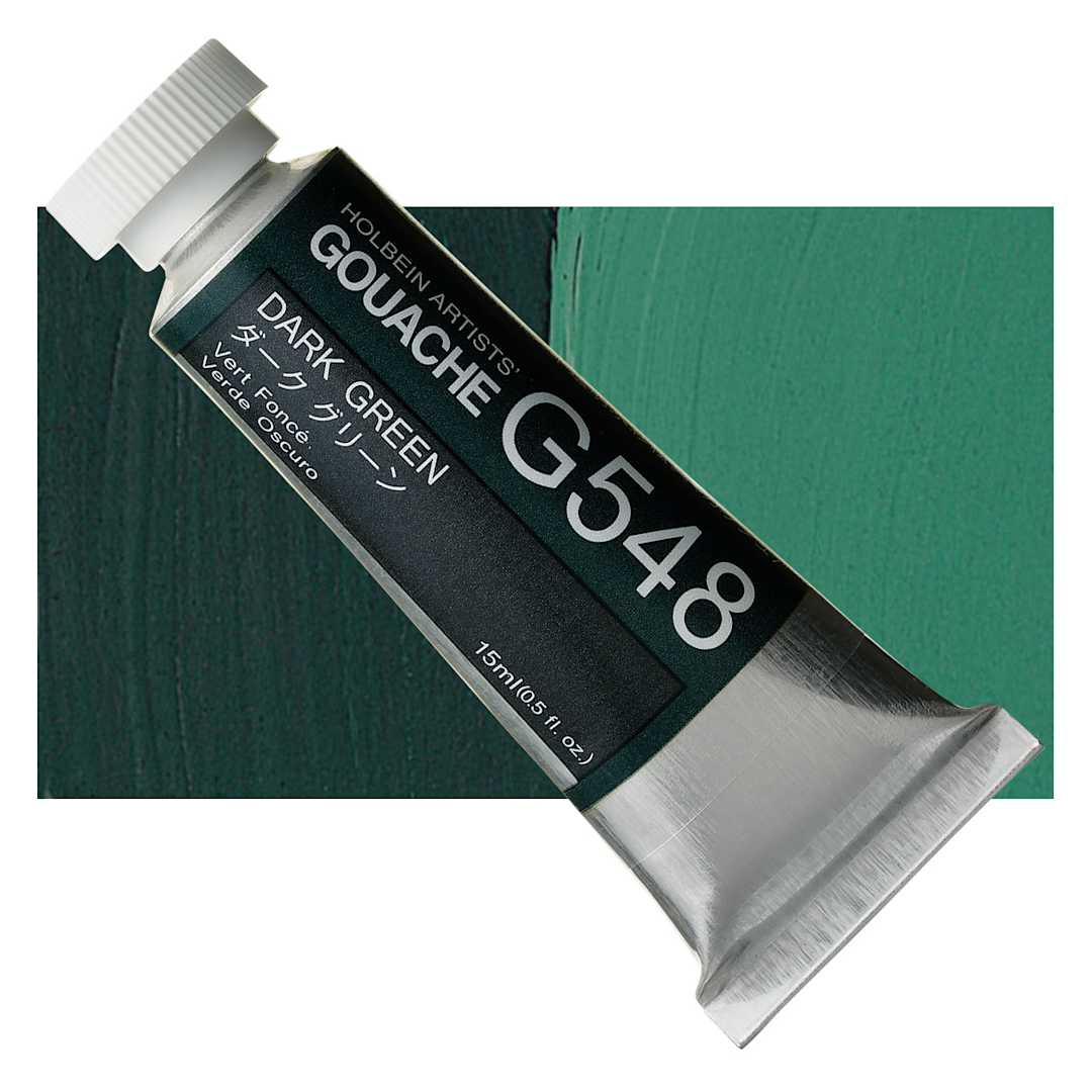 Open in modal - Holbein Artists' Gouache - Dark Green, 15 ml tube and swatch