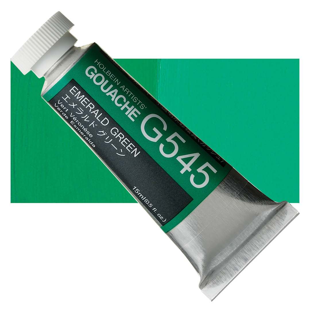 Open in modal - Holbein Artists' Gouache - Emerald Green, 15 ml tube and swatch