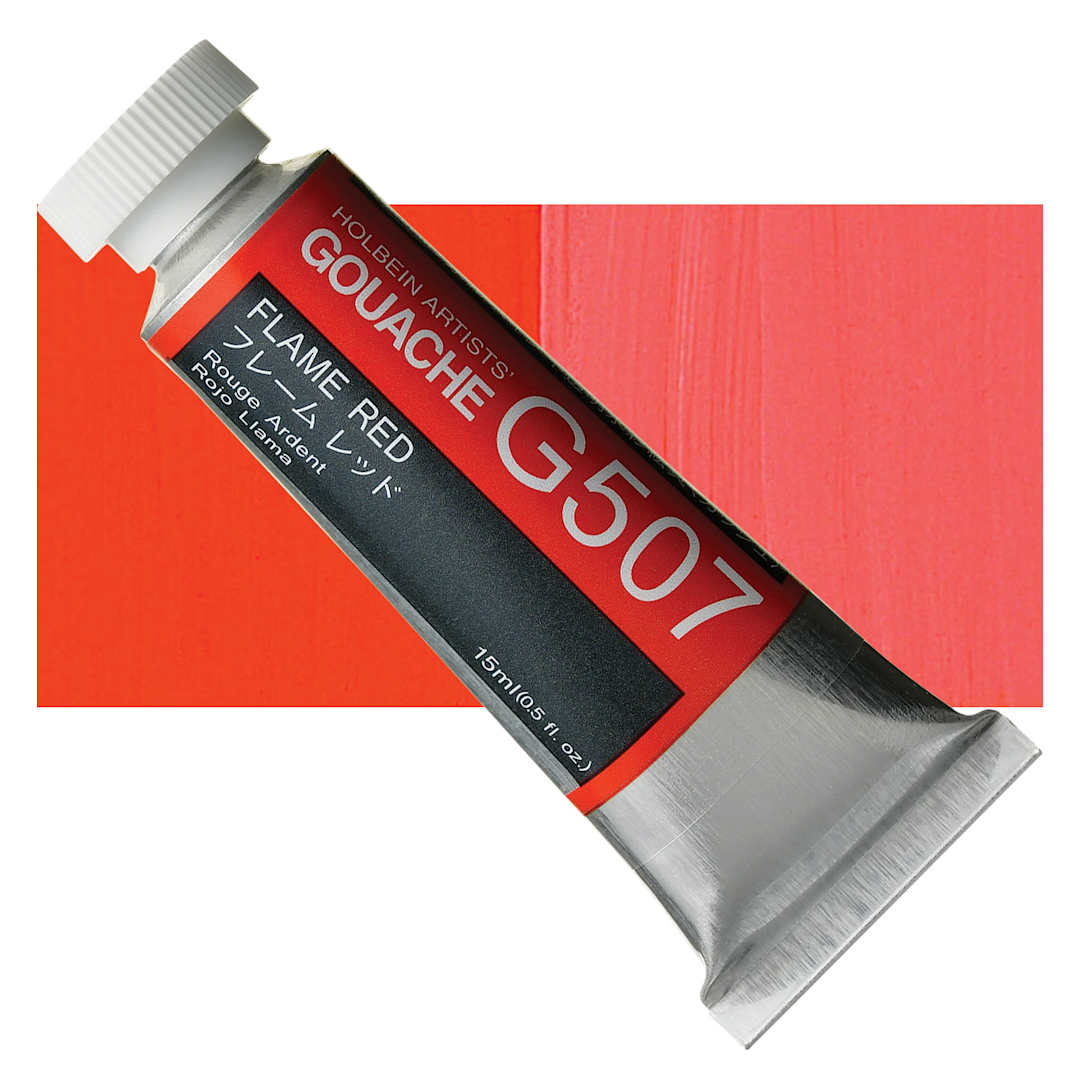 Open in modal - Holbein Artists' Gouache - Flame Red, 15 ml tube and swatch