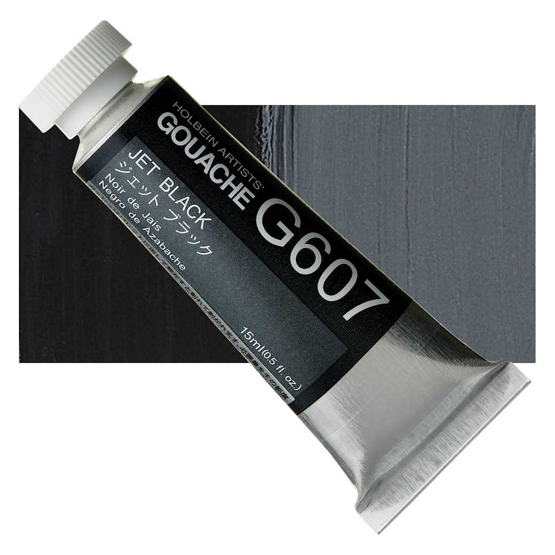Open in modal - Holbein Artists' Gouache - Jet Black, 15 ml tube and swatch