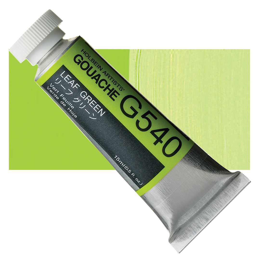 Open in modal - Holbein Artists' Gouache - Leaf Green, 15 ml tube and swatch