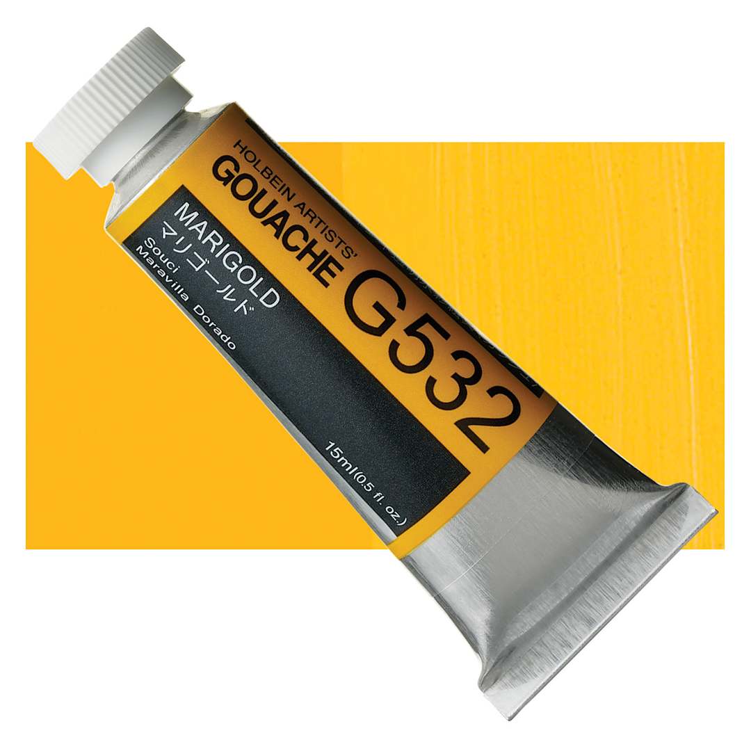 Open in modal - Holbein Artists' Gouache - Marigold, 15 ml tube and swatch