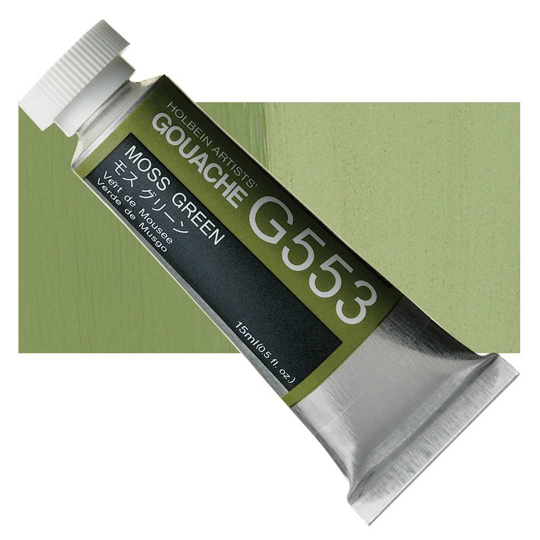 Open in modal - Holbein Artists' Gouache - Moss Green, 15 ml tube and swatch