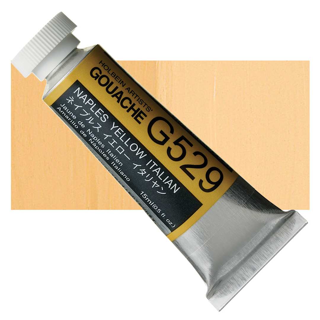 Open in modal - Holbein Artists' Gouache - Naples Yellow Italian, 15 ml tube and swatch