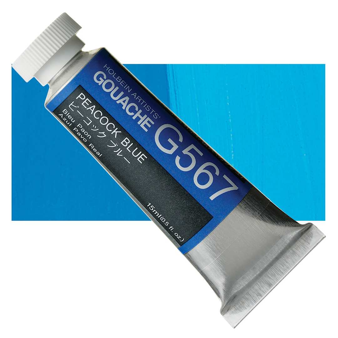 Open in modal - Holbein Artists' Gouache - Peacock Blue, 15 ml tube and swatch