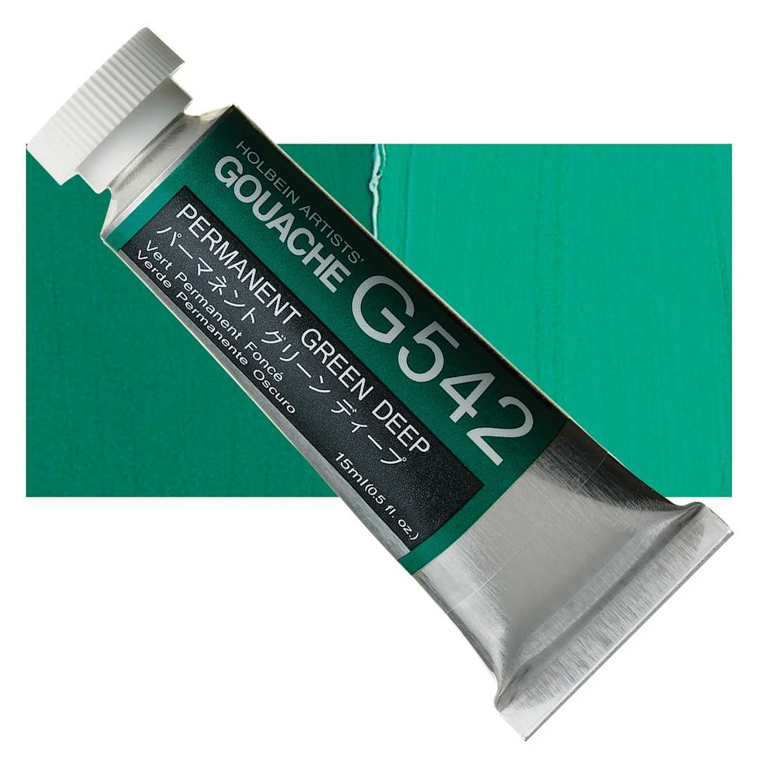 Open in modal - Holbein Artists' Gouache - Permanent Green Deep, 15 ml tube and swatch