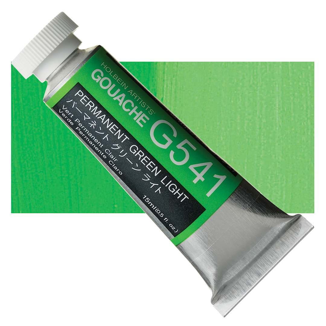 Open in modal - Holbein Artists' Gouache - Permanent Green Light, 15 ml tube and swatch