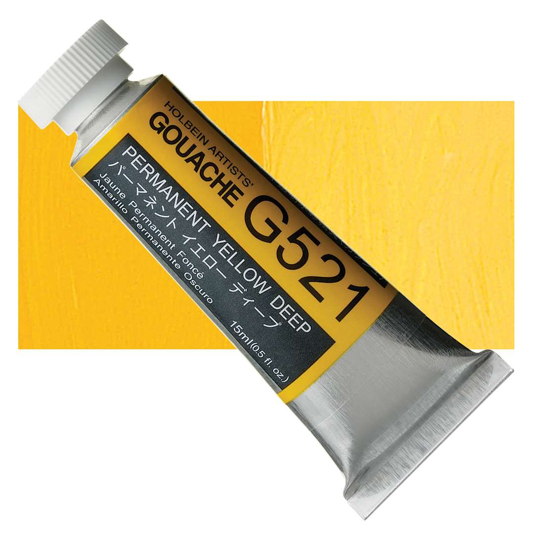 Open in modal - Holbein Artists' Gouache - Permanent Yellow Deep, 15 ml tube and swatch