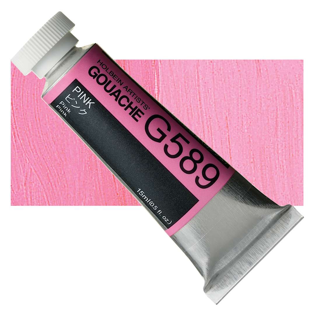 Open in modal - Holbein Artists' Gouache - Pink, 15 ml tube and swatch