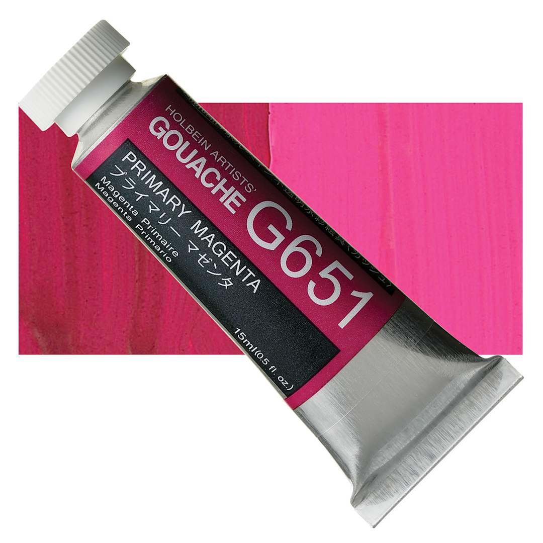Open in modal - Holbein Artists' Gouache - Primary Magenta, 15 ml tube and swatch