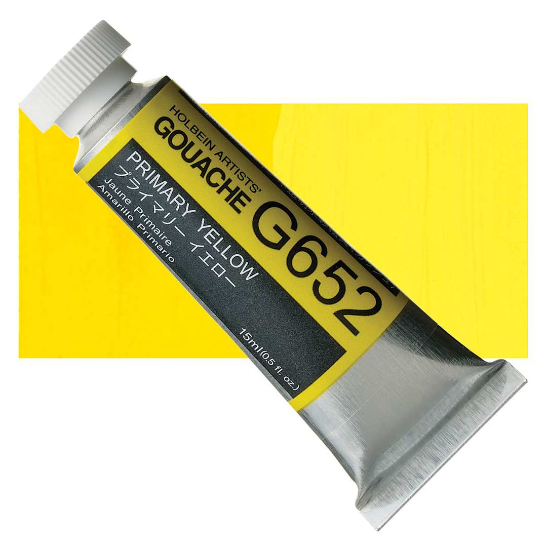 Open in modal - Holbein Artists' Gouache - Primary Yellow, 15 ml tube and swatch