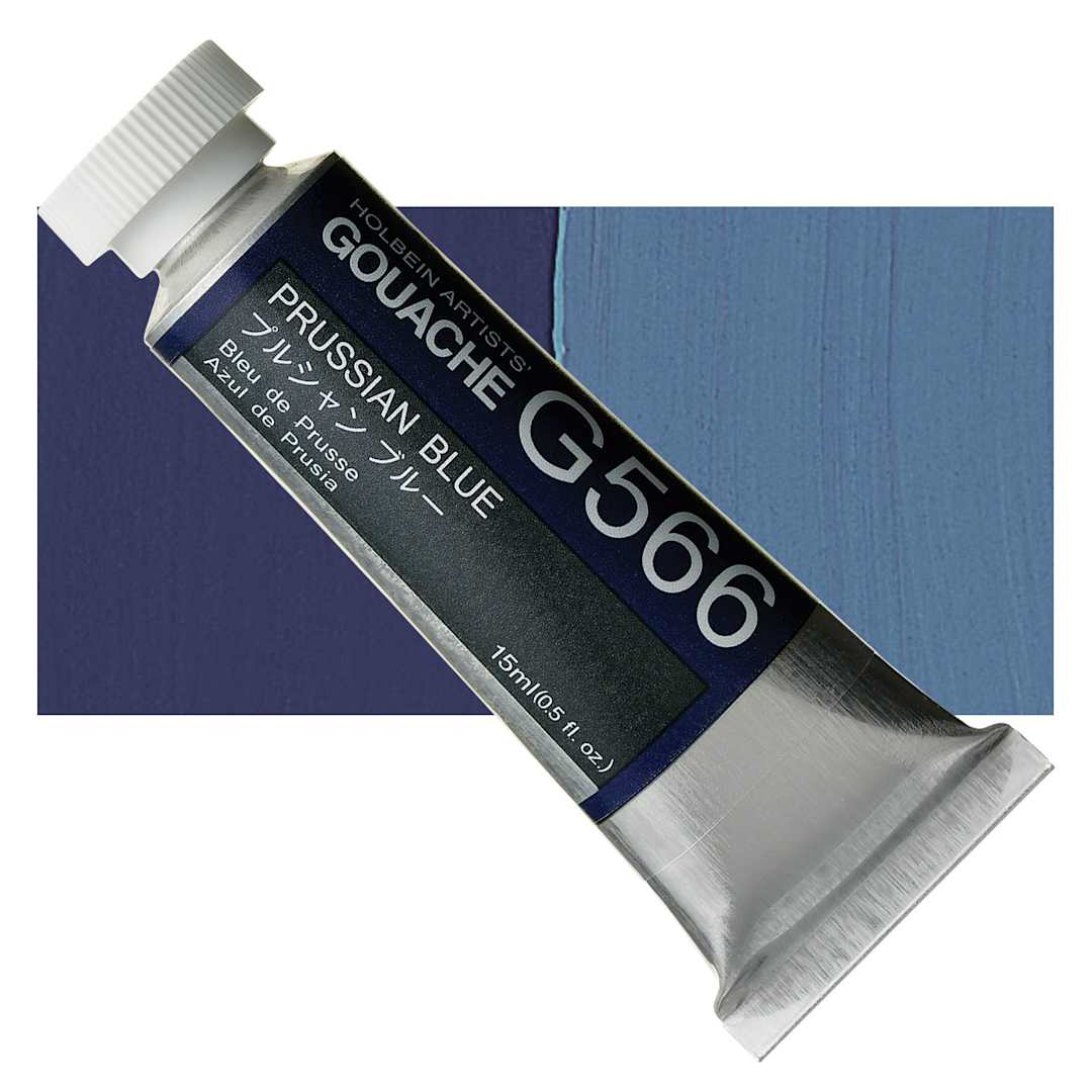 Open in modal - Holbein Artists' Gouache - Prussian Blue, 15 ml tube and swatch