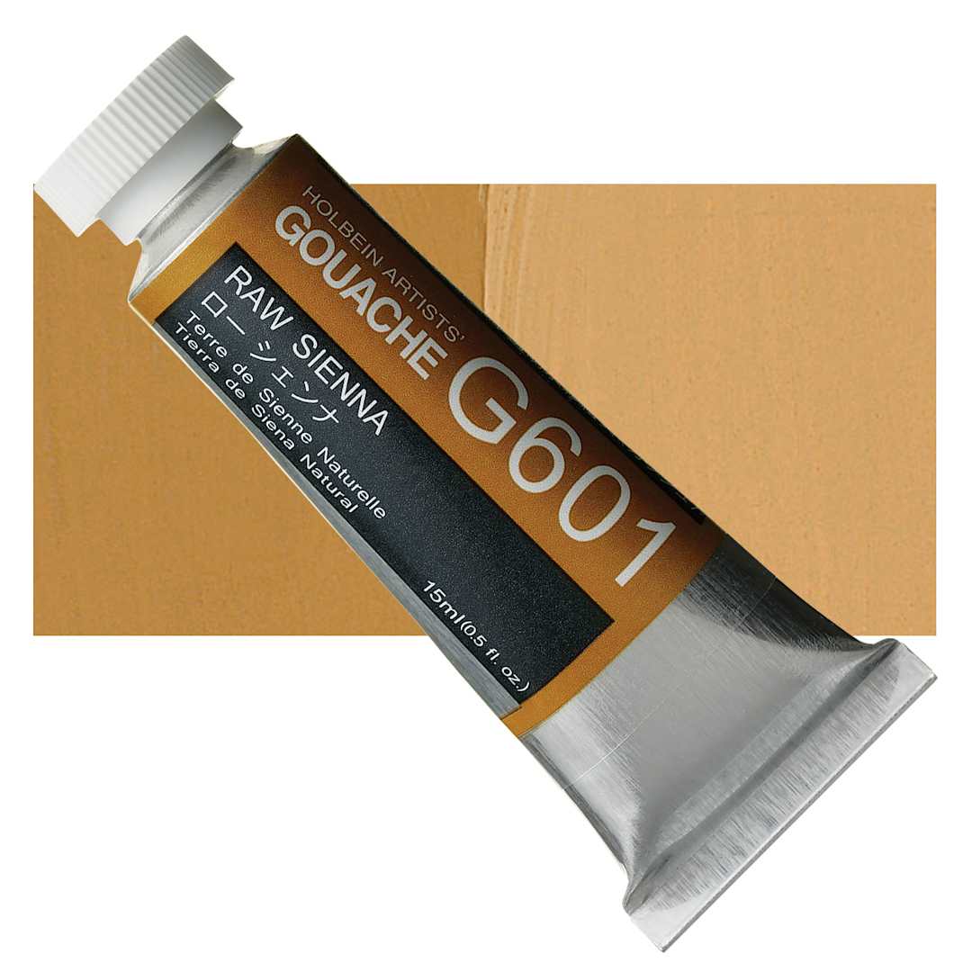 Open in modal - Holbein Artists' Gouache - Raw Sienna, 15 ml tube and swatch