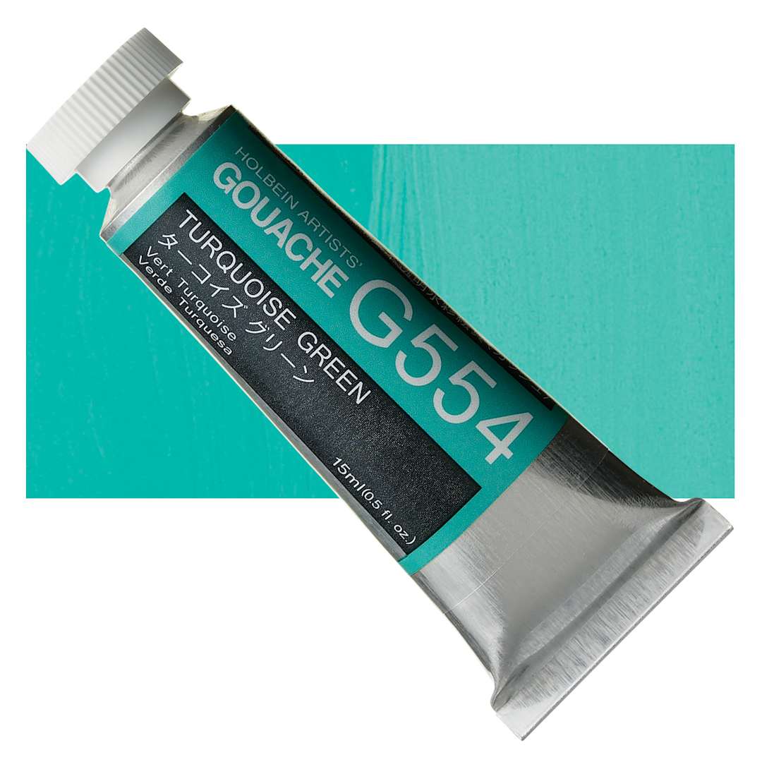 Open in modal - Holbein Artists' Gouache - Turquoise Green, 15 ml tube and swatch