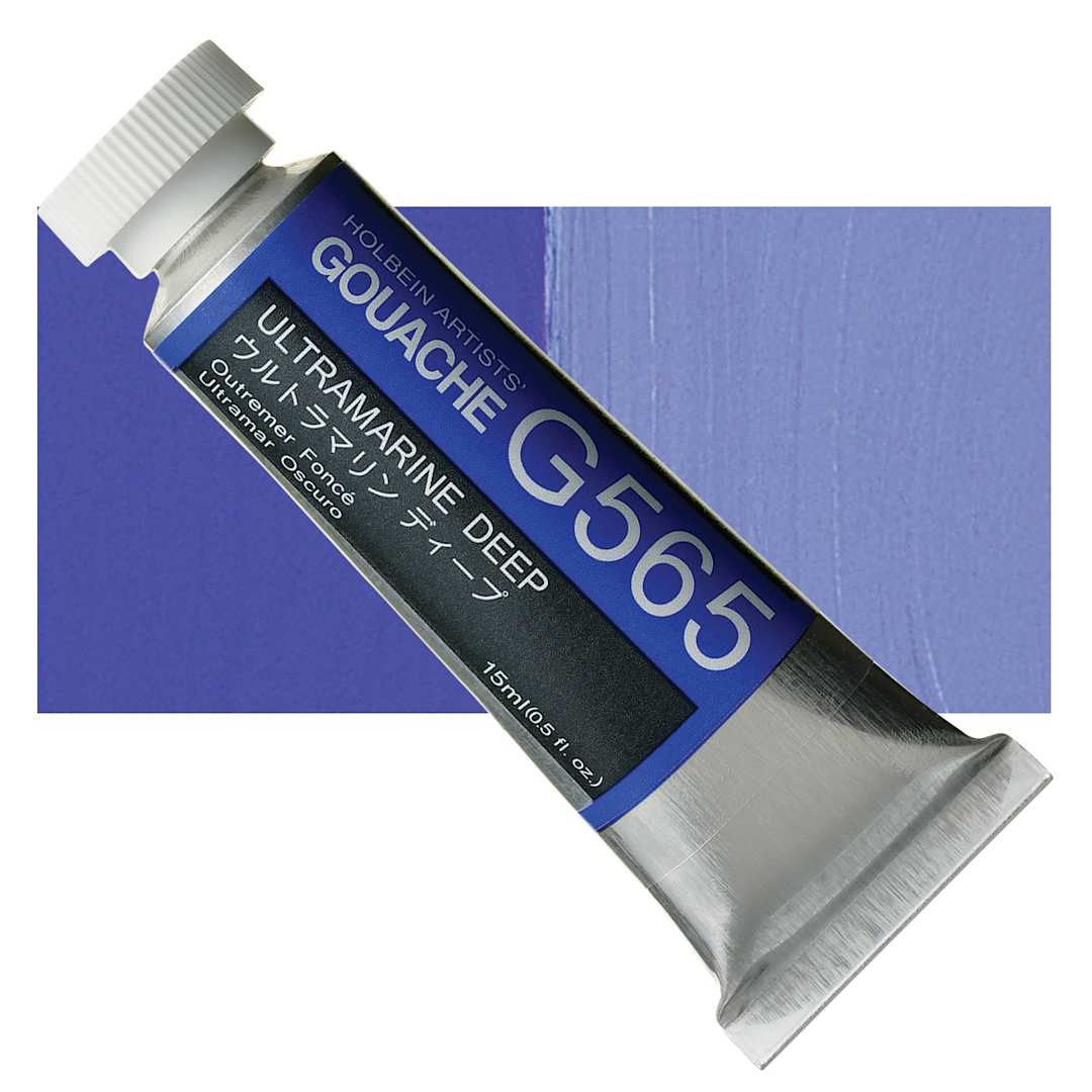 Open in modal - Holbein Artists' Gouache - Ultramarine Deep, 15 ml tube and swatch