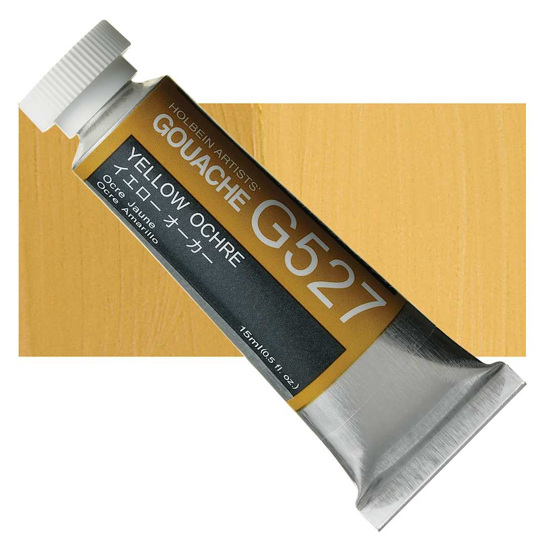 Open in modal - Holbein Artists' Gouache - Yellow Ochre, 15 ml tube and swatch